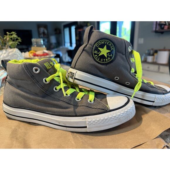 Mens‎ Converse All Stars sz 7 grey neon green 3/4 Top  Chucks sneakers skater - Picture 2 of 13